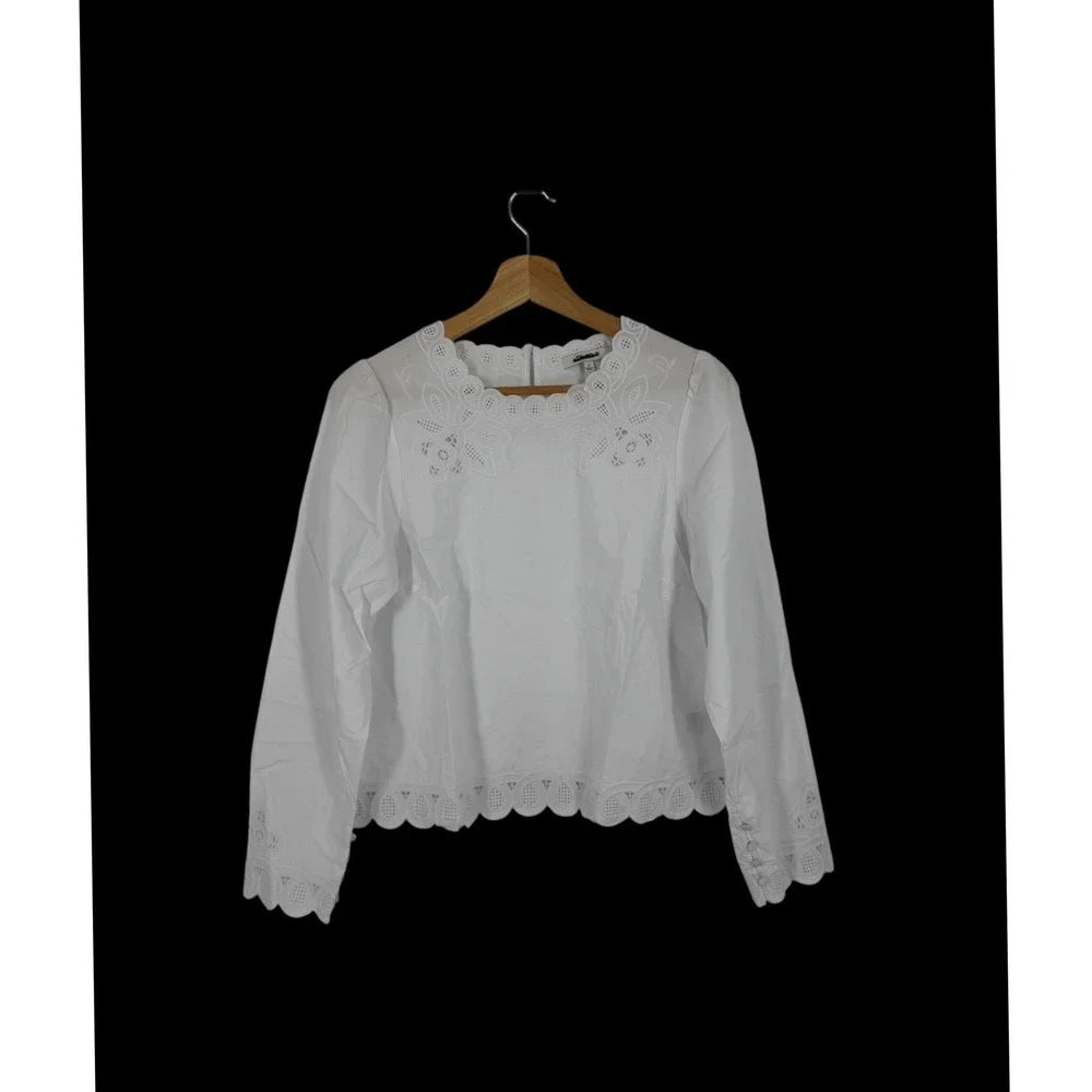 Madewell Embroidered Puff-Sleeve Top in Poplin White Small NEW